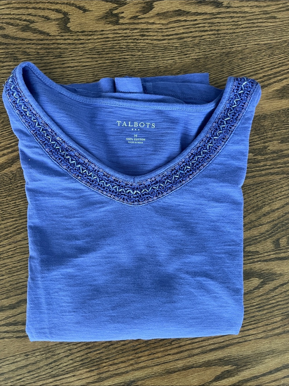Talbots Periwinkle Beaded V‑Neck Cotton Tee